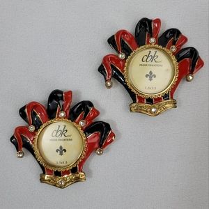 (2) Enamel Jester Hat Metal Picture Frame Fridge Magnets